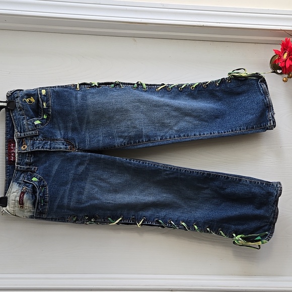 ⭐️ Host Pick ⭐️ X2  KIDS 7 Baby Phat Denim Capri Lace Up Leg  Pants - Picture 8 of 14